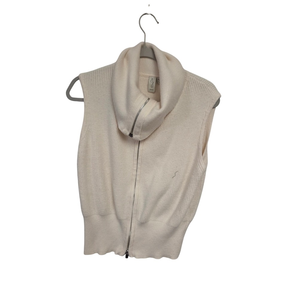 Joie Womens XL Cream Ribbed Knit Full Zip Cowl Neck Sleeveless Sweater Vest